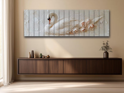 White Swan Wall Art – Natural Wood Print | Minimalist Wood Plank Art