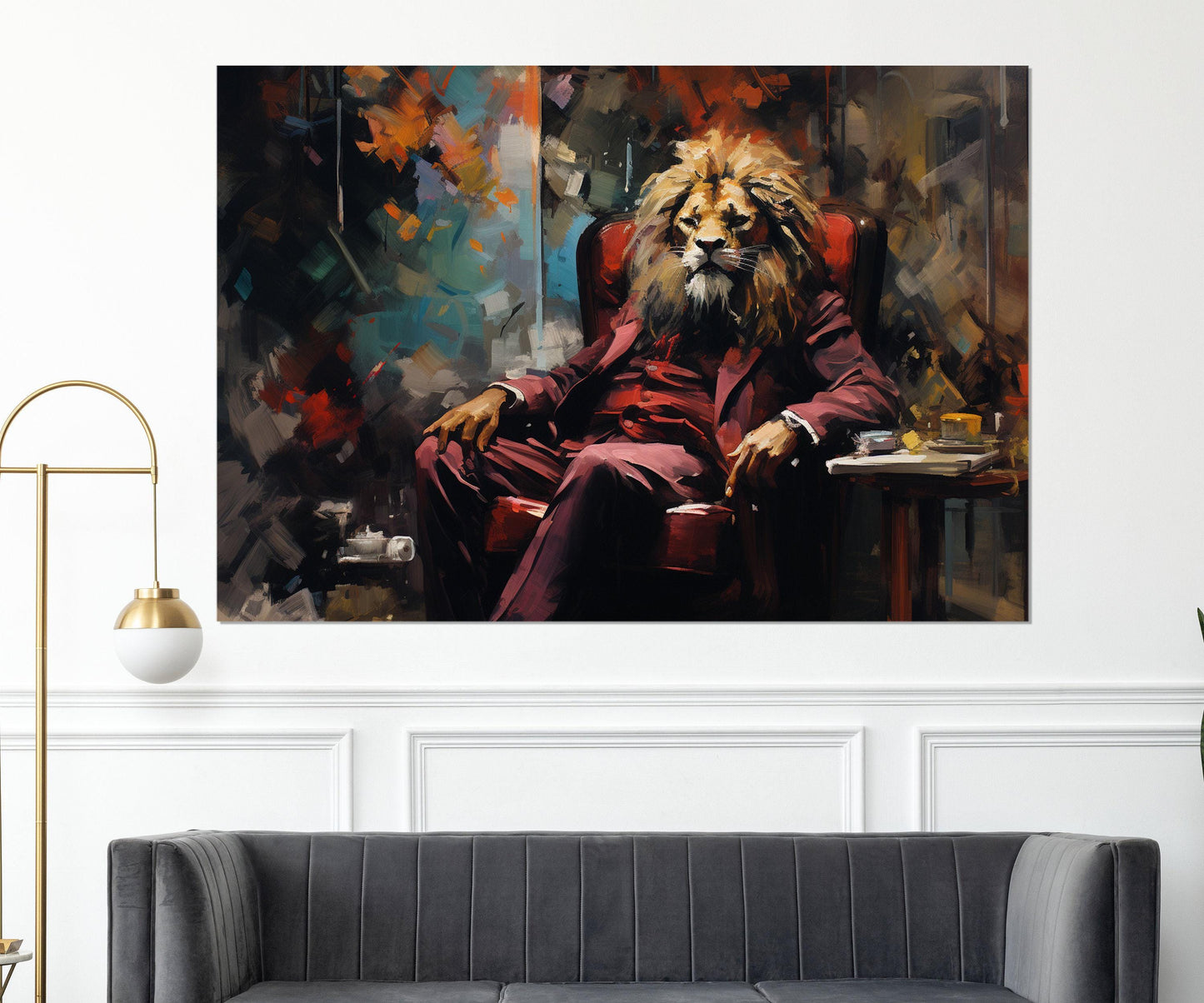 Lion In A Suit Canvas | Boss Office Decor - Framed Canvas Print Ready To Hang