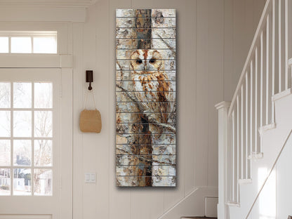 Owl Wall Art – Rustic Wood Print on Birch Bark | Textured Impasto Mixed Media Decor