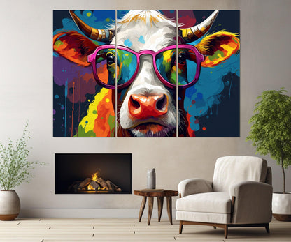 Cow in Glasses Canvas – Framed Cotton Gallery Wrapped Print | Kids Room Wall Art