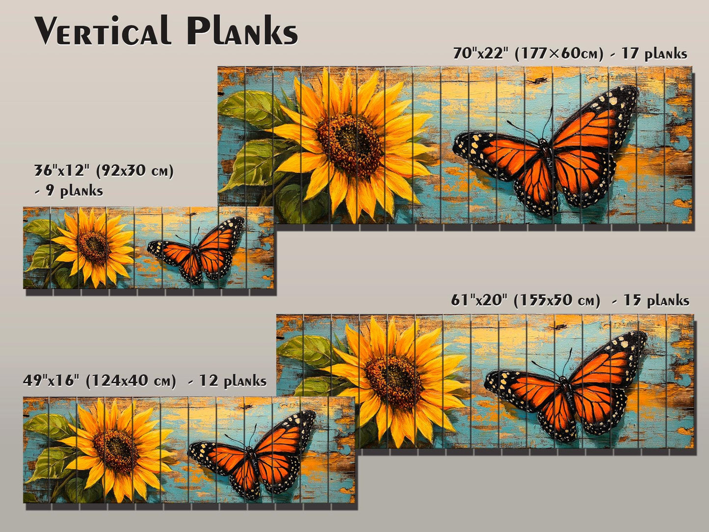 Wood Wall Art – Rustic Butterfly Wood Print & Sunflower Floral Decor Panel