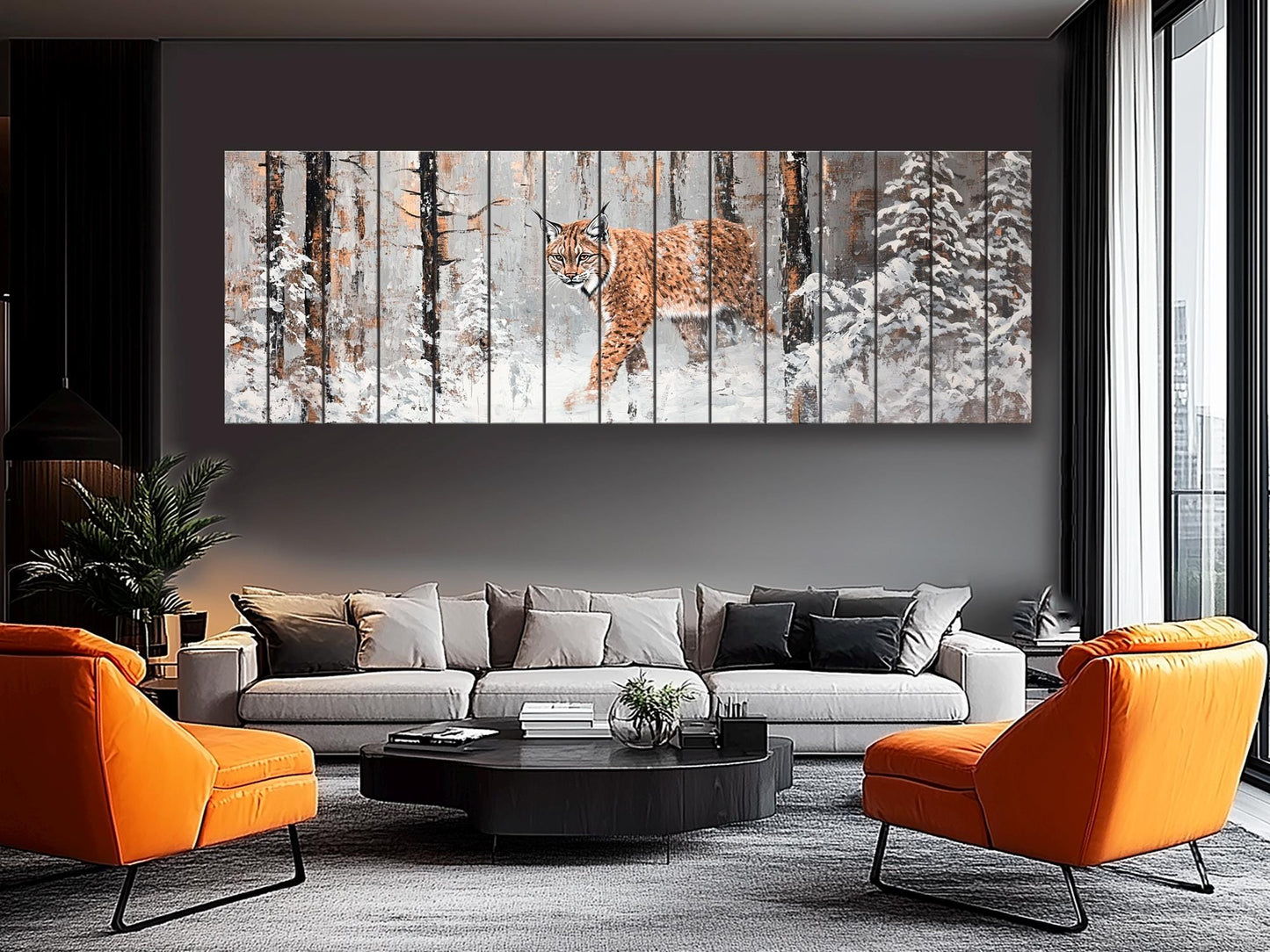 Lynx Wood Wall Art – Rustic Forest Animal Print on Natural Wood Planks