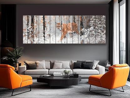 Lynx Wood Wall Art – Rustic Forest Animal Print on Natural Wood Planks