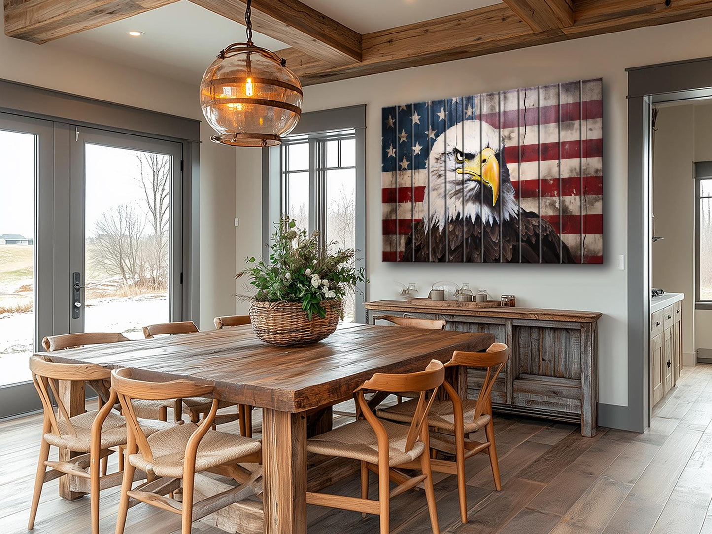 Rustic Patriotic Wall Art – Bald Eagle Wall Decor on Natural Wood Plank