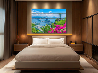 Rio De Janeiro Painting Printed on Natural Wood, Sugarloaf Mountain, Rio De Janeiro Wall Art, Christ the Redeemer Print on Wood