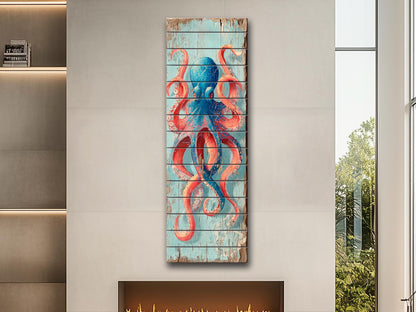 Octopus Wood Art – Colorful Nautical Wall Art | Coastal Sea Painting on Natural Wood