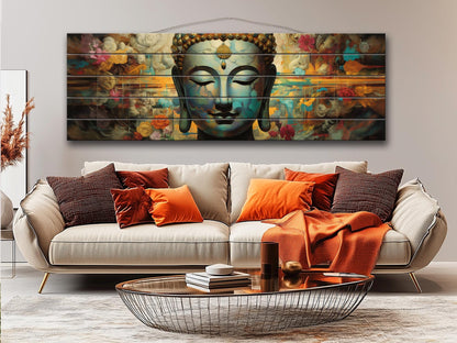Peaceful Buddha Print On Natural Wood