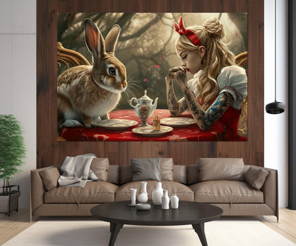 Alice in Wonderland Print – Framed Canvas Wall Art for Kids Room Decor