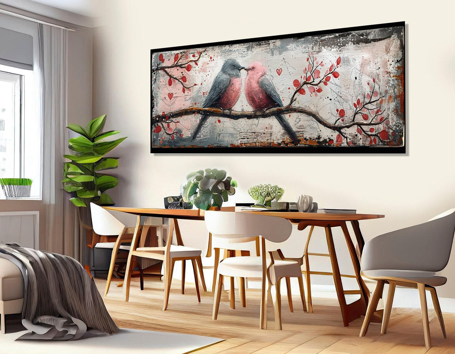 Abstract Birds Canvas Print - Romantic Wall Decor | Framed & Ready to Hang