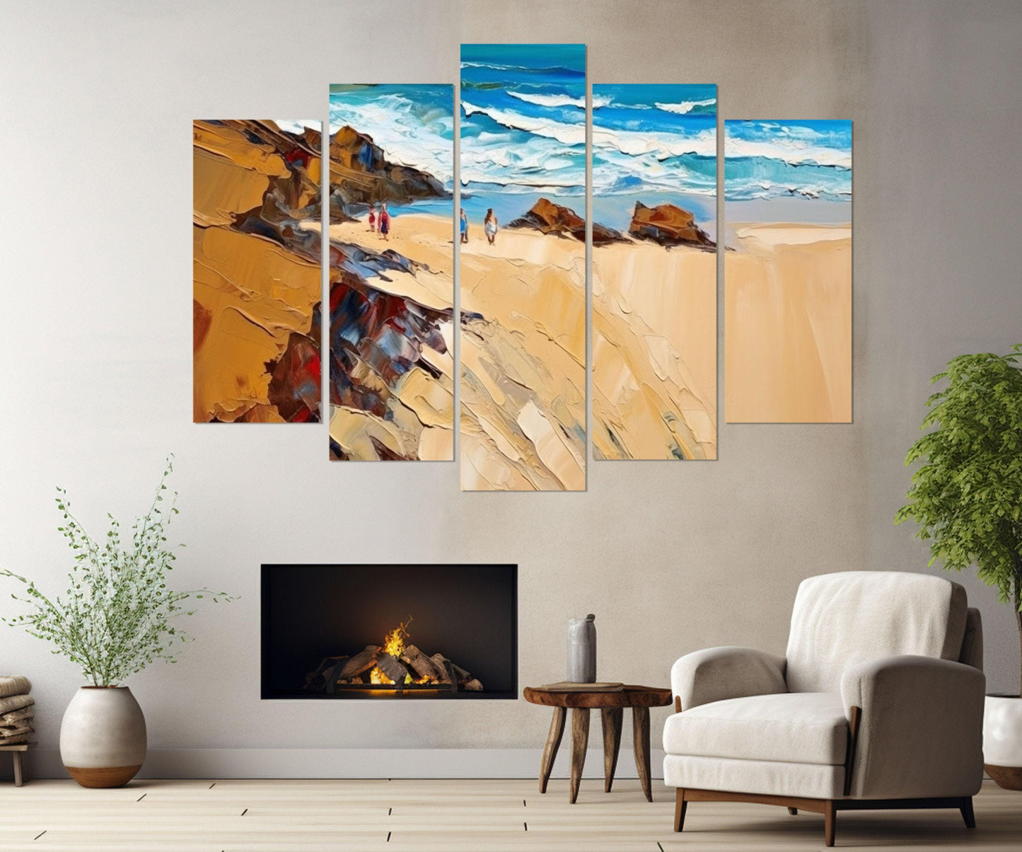 Beach Canvas Print – Abstract Beach Art Framed Canvas Wall Art Ready to Hang