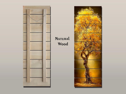 Golden Tree Print on Wood –  Tree with Golden Leaves, Modern Rustic Wall Decor