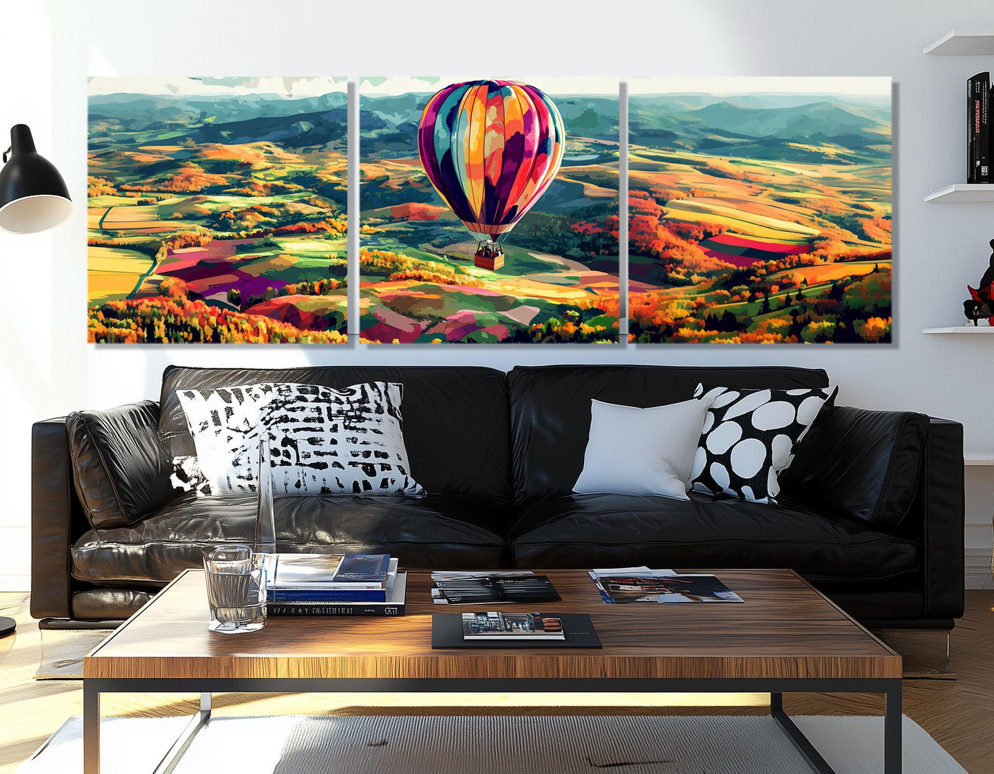 Abstract Hot Air Balloon Panoramic Wall Art - Large Cotton Canvas Print, Ready to Hang