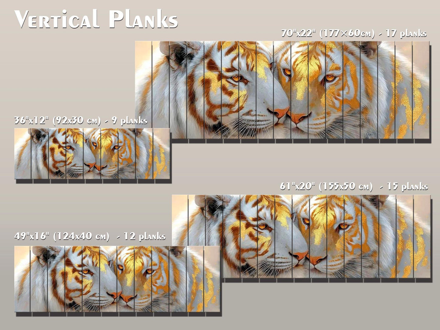 Tiger Couple Print on Wood, Majestic Wildlife Painting, Romantic Animal Wall Decor