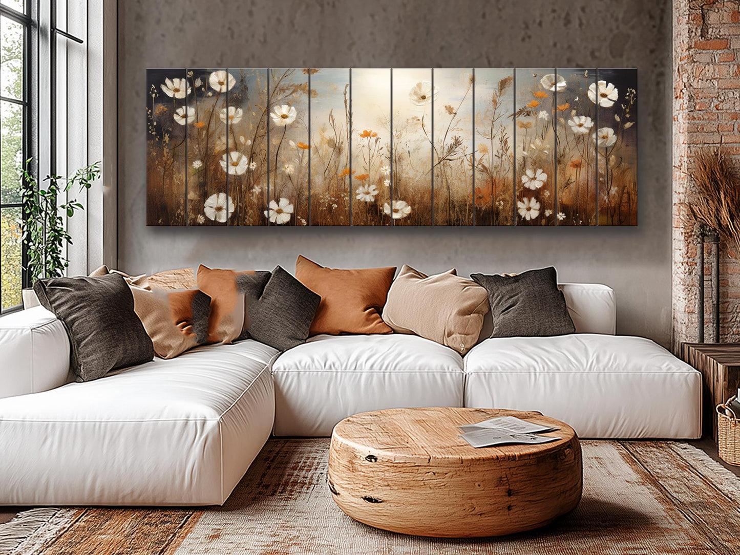 Wildflowers Field Painting Printed on Natural Wood - Wildflowers Field Print