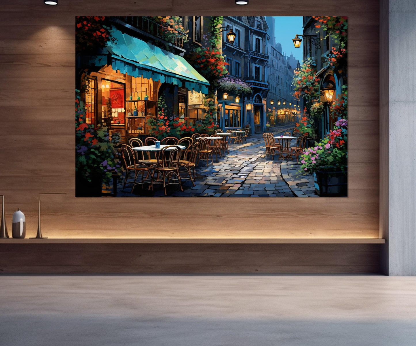 French Street Painting - Romantic Wall Art | Framed Canvas Print Ready to Hang