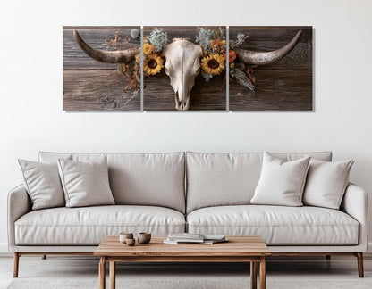Longhorn Skull Canvas Print, Large Western Wall Decor, Framed and Ready to Hang