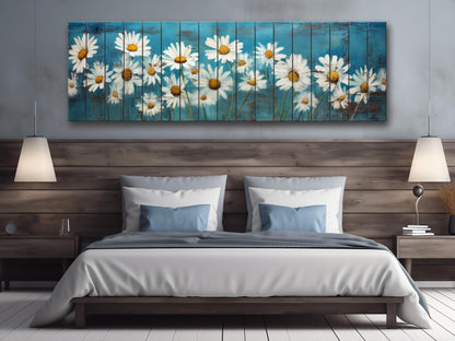 Rustic Daisy Flowers Printed on Natural Wood – Floral Wall Art