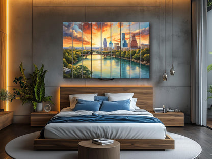Wood Wall Art - Abstract Austin Painting Printed on Wood, Austin Wall Art, Austin Bridge Poster, Austin Skyline on Wood, Austin Wall Decor