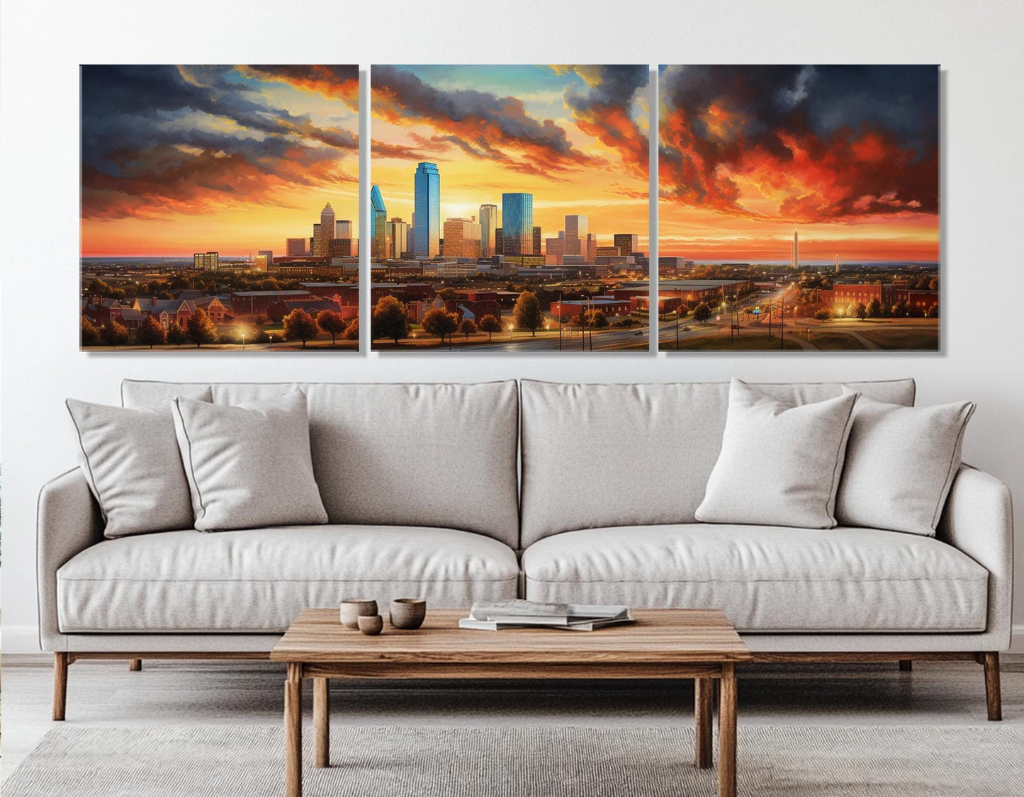 Oklahoma City Canvas Print – Abstract City Painting | Large Sunset Wall Art, Framed
