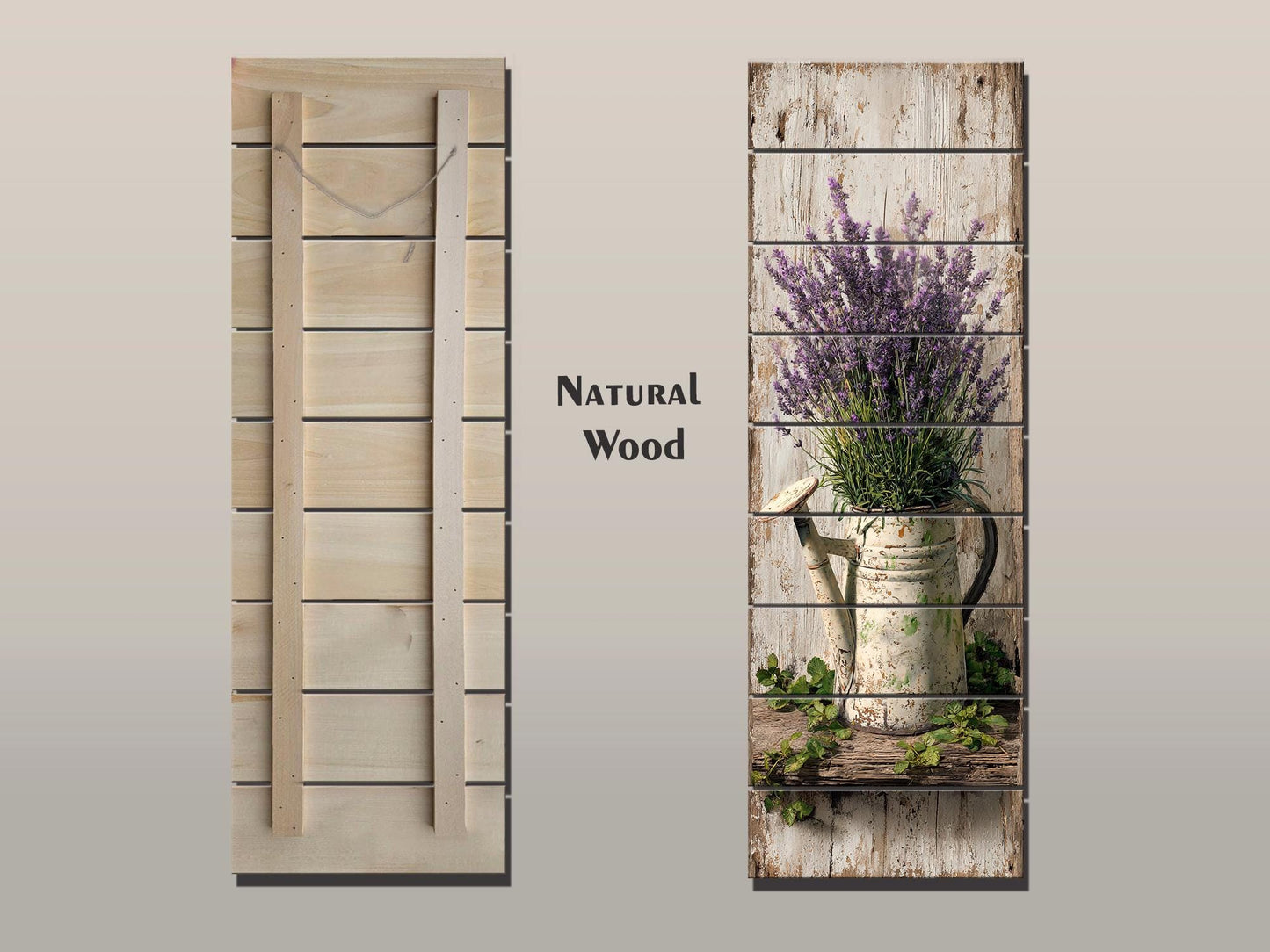 Rustic Wood Wall Art – Lavender Watering Can Art | Farmhouse Floral Decor