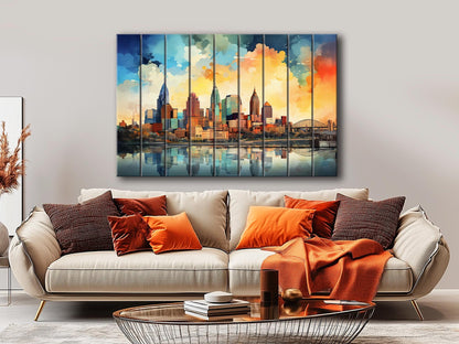 Kansas City Wall Art – Abstract Skyline Print on Wood | Rustic Wood Decor