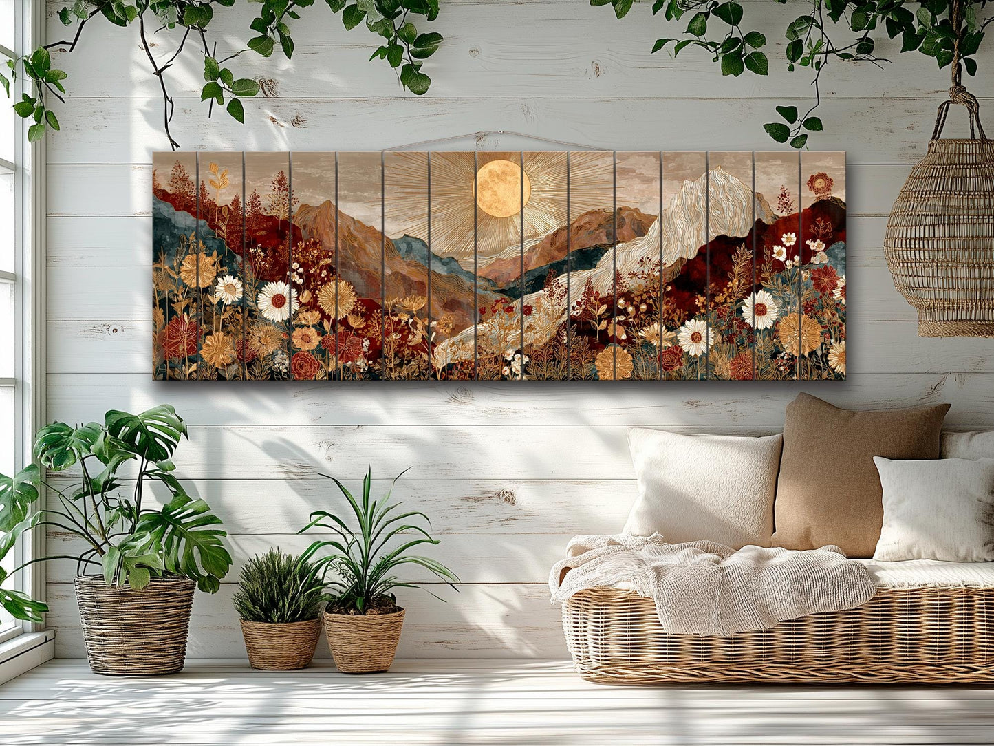 Wildflower Wood Art – Rustic Wall Decor | Botanical Landscape Print on Wood
