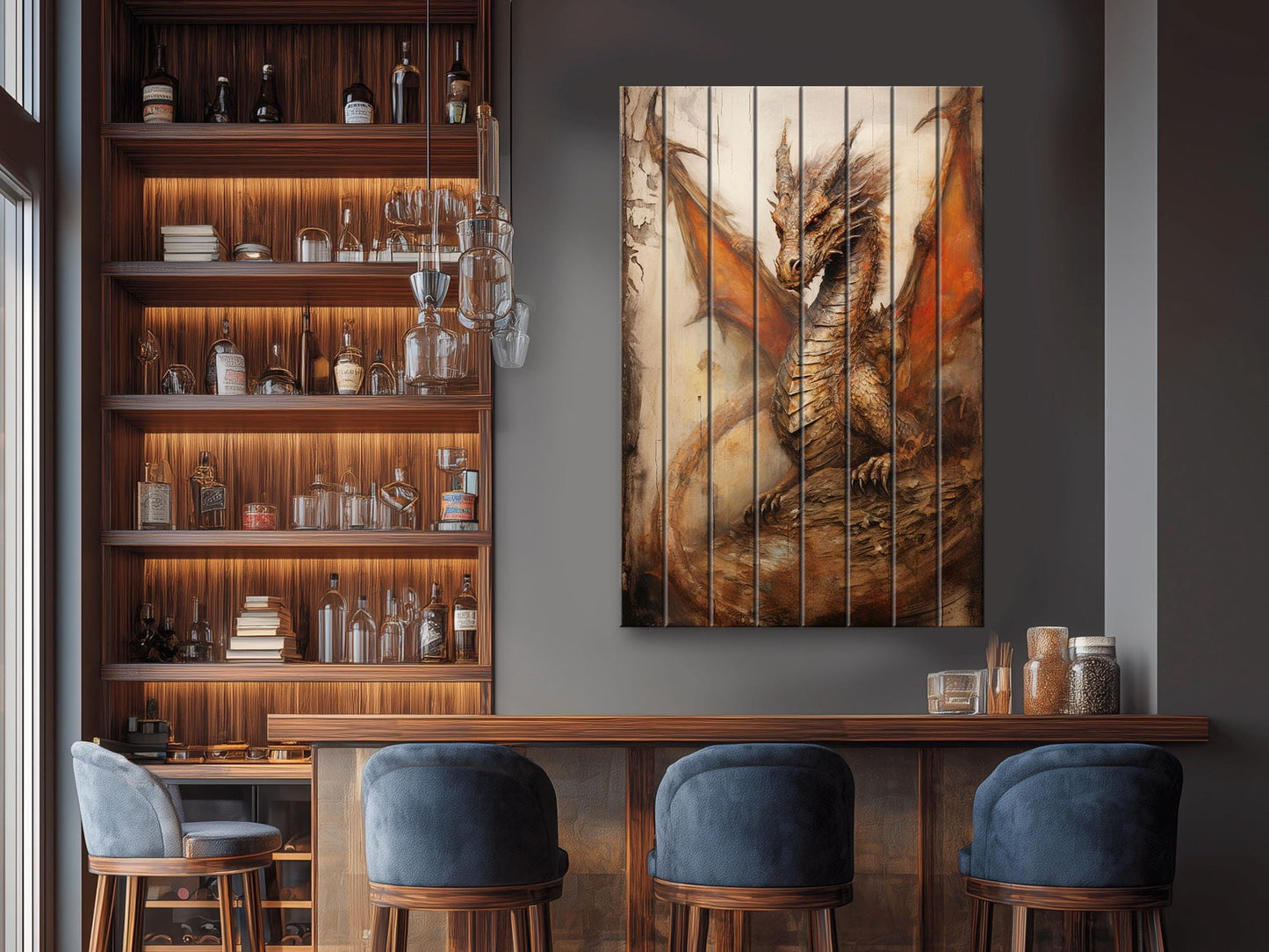 Rustic Dragon Painting – Handmade Wood Wall Art | UV Printed Natural Panel