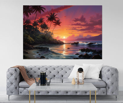 Maui Sunset Canvas Print – Framed Canvas Art | Tropical Sunset Painting, Ready to Hang