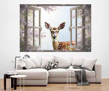 Fantasy Deer Canvas Print – Faux Window Wall Art | Framed Gallery Wrapped Canvas
