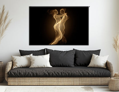 Romantic Canvas Wall Art – Sensual Golden Flame Couple Abstract Bedroom Decor