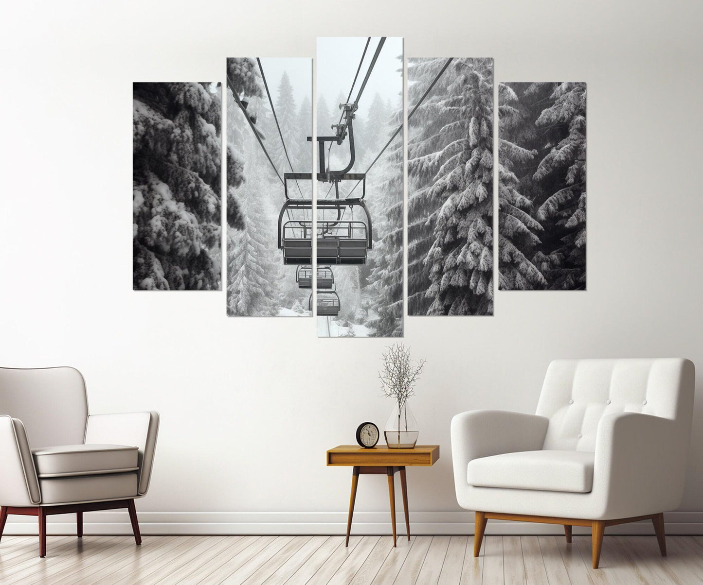 Ski Lift Canvas Print - Large Winter Wall Art | Framed Ski Lodge Decor