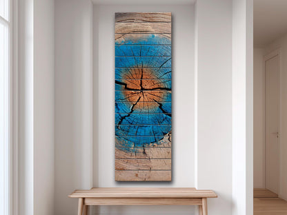 Tree Trunk Wall Art – Rustic Wood Decor With Blue Brown Rings & Natural Texture
