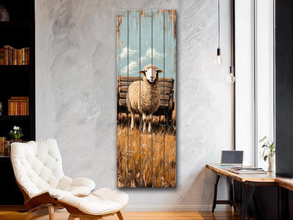 Rustic Wood Wall Art – Sheep Printed on Natural Wood Art – Rustic Farm Wall Decor – Folk Style Animal Print on Wood, Farmhouse Wall Art