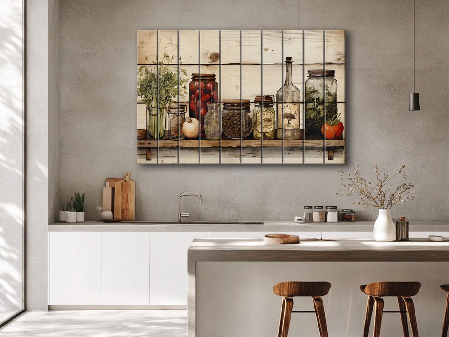 Rustic Kitchen Wall Art – Spices and Herbs Printed Wood Plank Decor