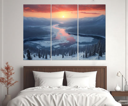 Yellowstone Park Canvas Print – Scenic Winter Yellowstone Sunset Art, Ready to Hang