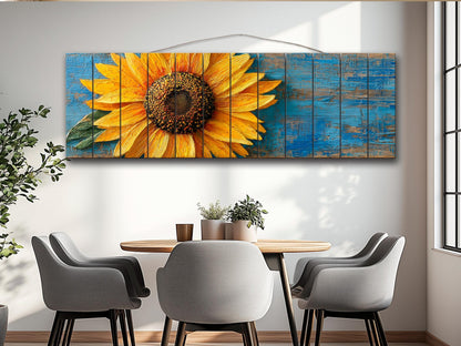Rustic Wood Wall Art - Large Sunflower Wooden Floral Print | Cozy Farmhouse Decor