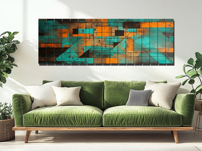Abstract Geometric Print on Natural Wood, Contemporary Home Decor, Framed & Ready to Hang