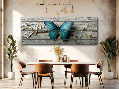 Blue Butterfly Wall Art – Rustic Wood Decor With Pastel Butterfly Print On Wood