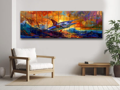 Fishing Wall Art – Colorful Marlin Print on Natural Wood Artwork with UV Fade Resistant Print