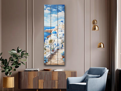 Santorini Wood Art – Abstract Greek Wall Decor Printed on Natural Wood Panel