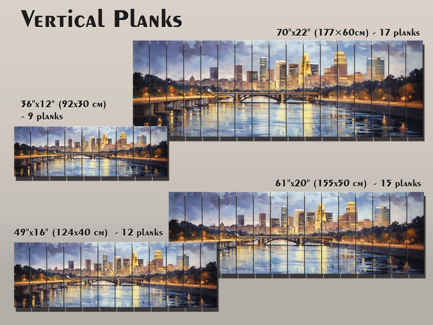 Minneapolis Wood Wall Art – Rustic Skyline Painting on Wood – Unique Natural Texture Decor