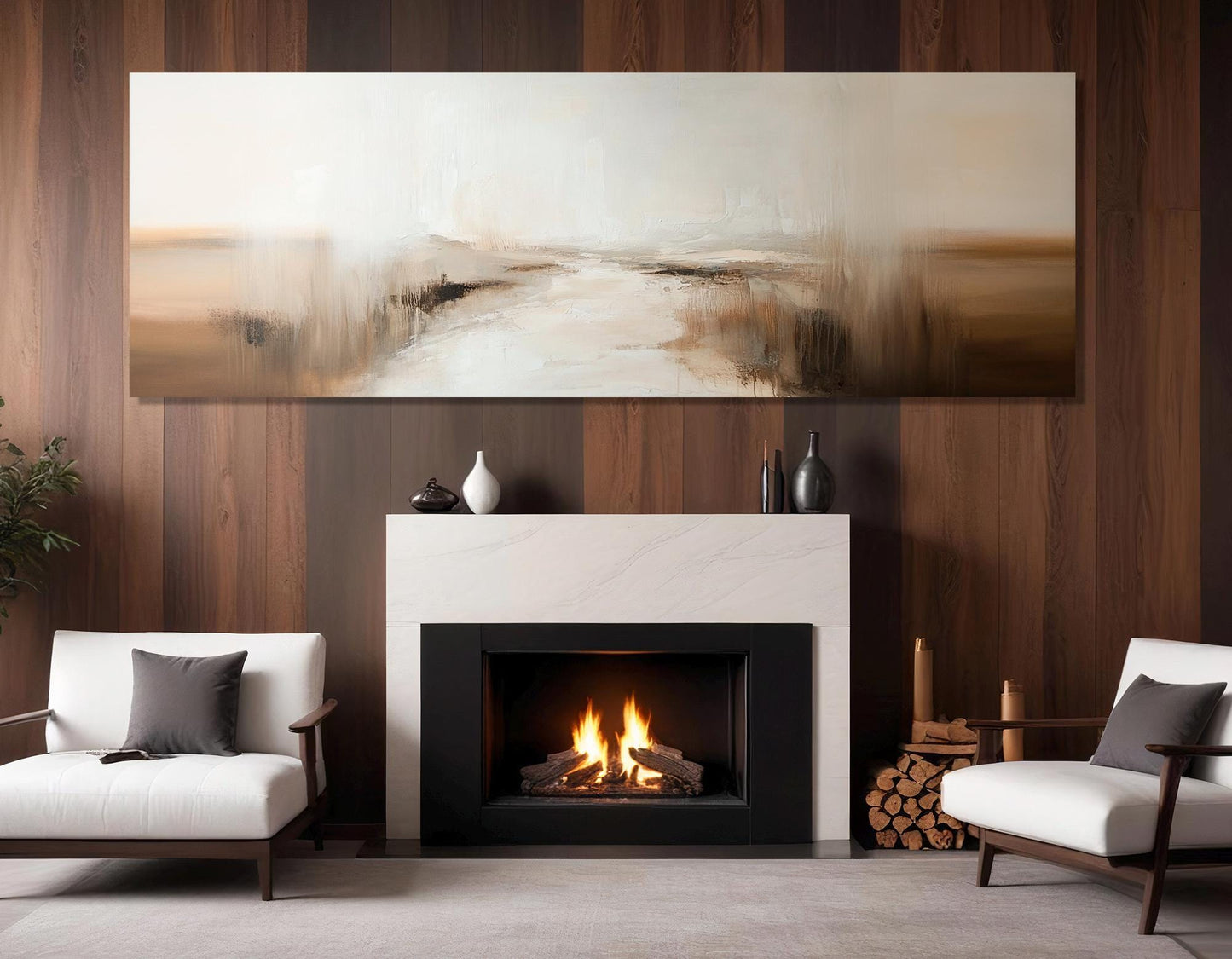 Neutral Tones Abstract River Canvas Print, Soft Colors, Framed and Ready to Hang