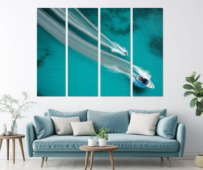 Aerial Motor Boat Canvas – Water Skiing Wall Art | Framed Canvas Print, Ready to Hang