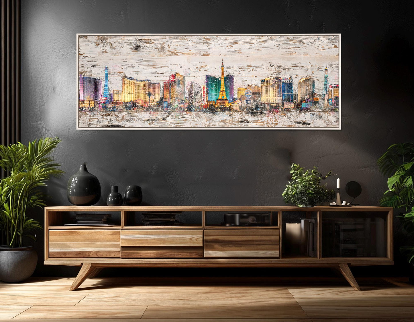 Las Vegas Canvas Print – Rustic Retro Panorama On Cotton Canvas | Framed & Ready to Hang