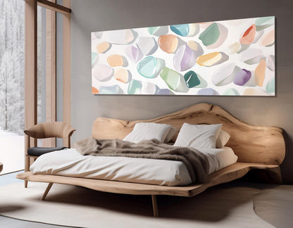 Watercolor Sea Glass Canvas Print, Soft Tones Beach Glass Panoramic Poster, Minimalist  Wall Art, Sea Vibes Wall Art, Framed & Ready to Hang