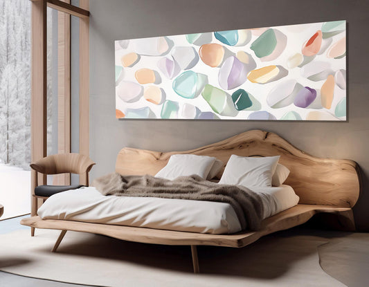 Watercolor Sea Glass Canvas Print, Soft Tones Beach Glass Panoramic Poster, Minimalist  Wall Art, Sea Vibes Wall Art, Framed & Ready to Hang