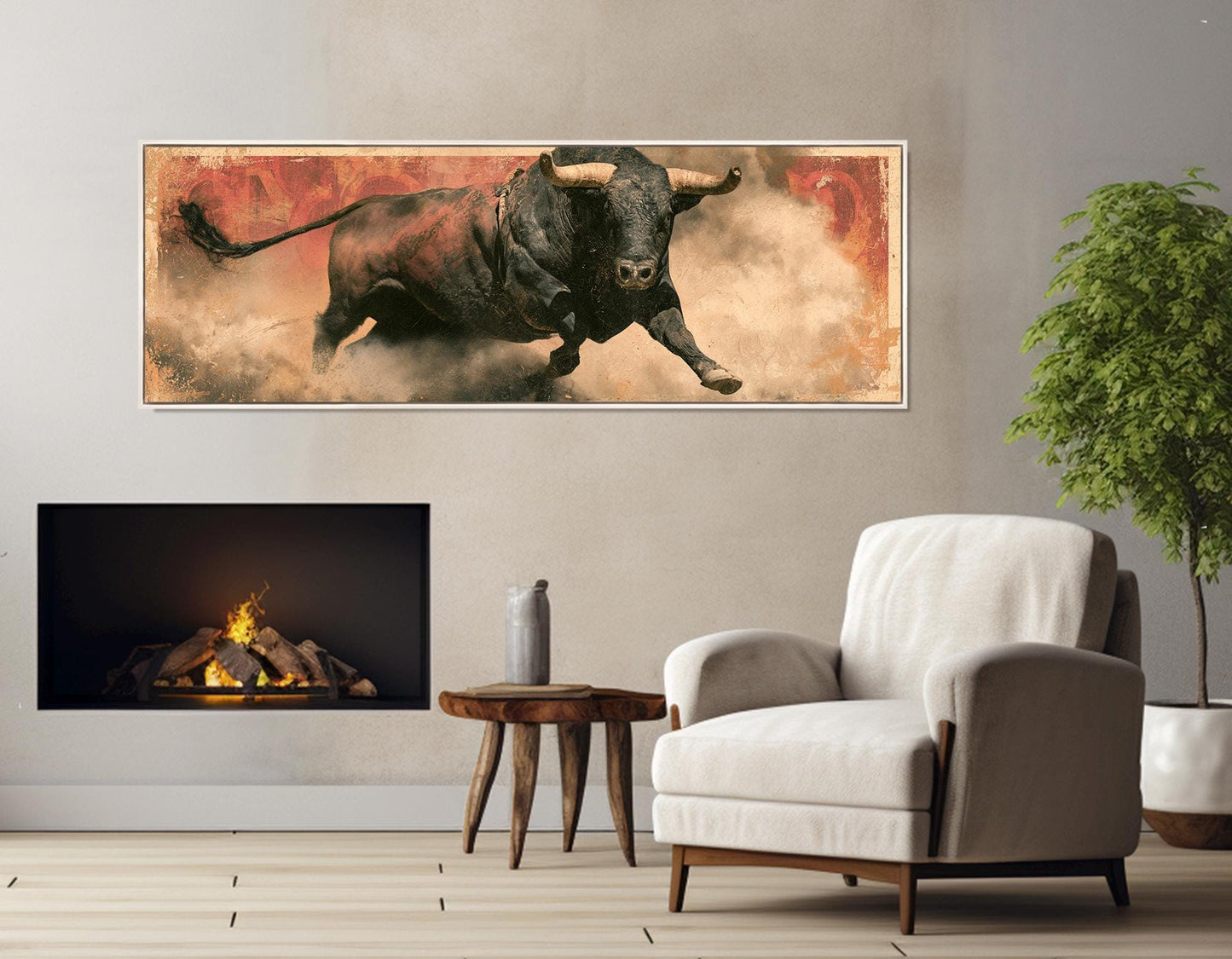 Rodeo Bull Canvas Print, Charging Bull Panorama, Large Western Wall Art, Framed and Ready to Hang