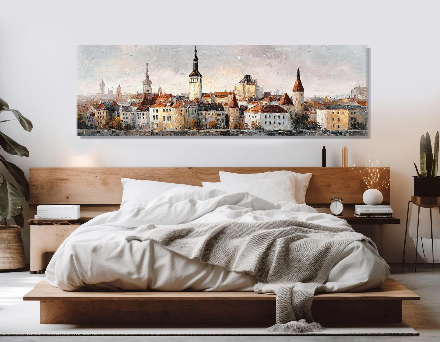 Vintage Tallinn Old Town Canvas Print, Retro Estonia Painting, Framed and Ready to Hang