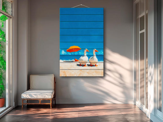 Wood Wall Art – Two Geese Sunbathing | Minimalist Farmhouse Wall Decor on Wood Planks