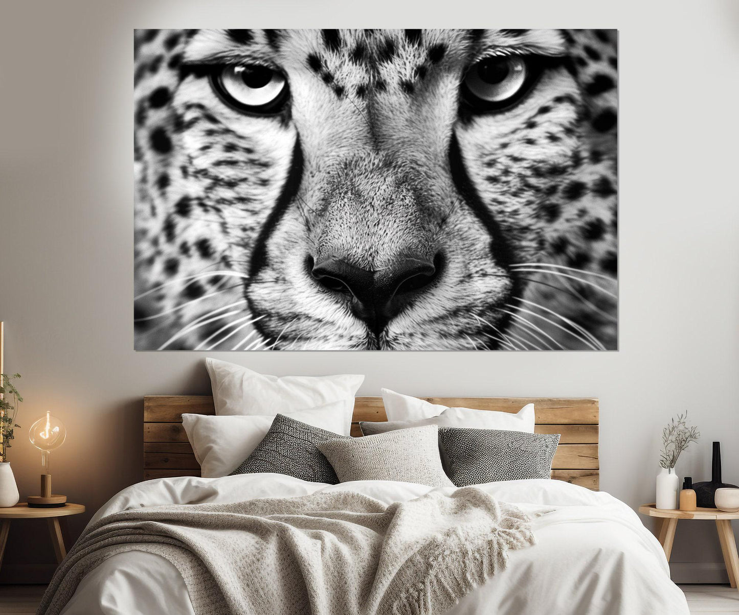 Leopard Canvas Print - Black and White Leopard Portrait, Framed Gallery Wrapped Canvas